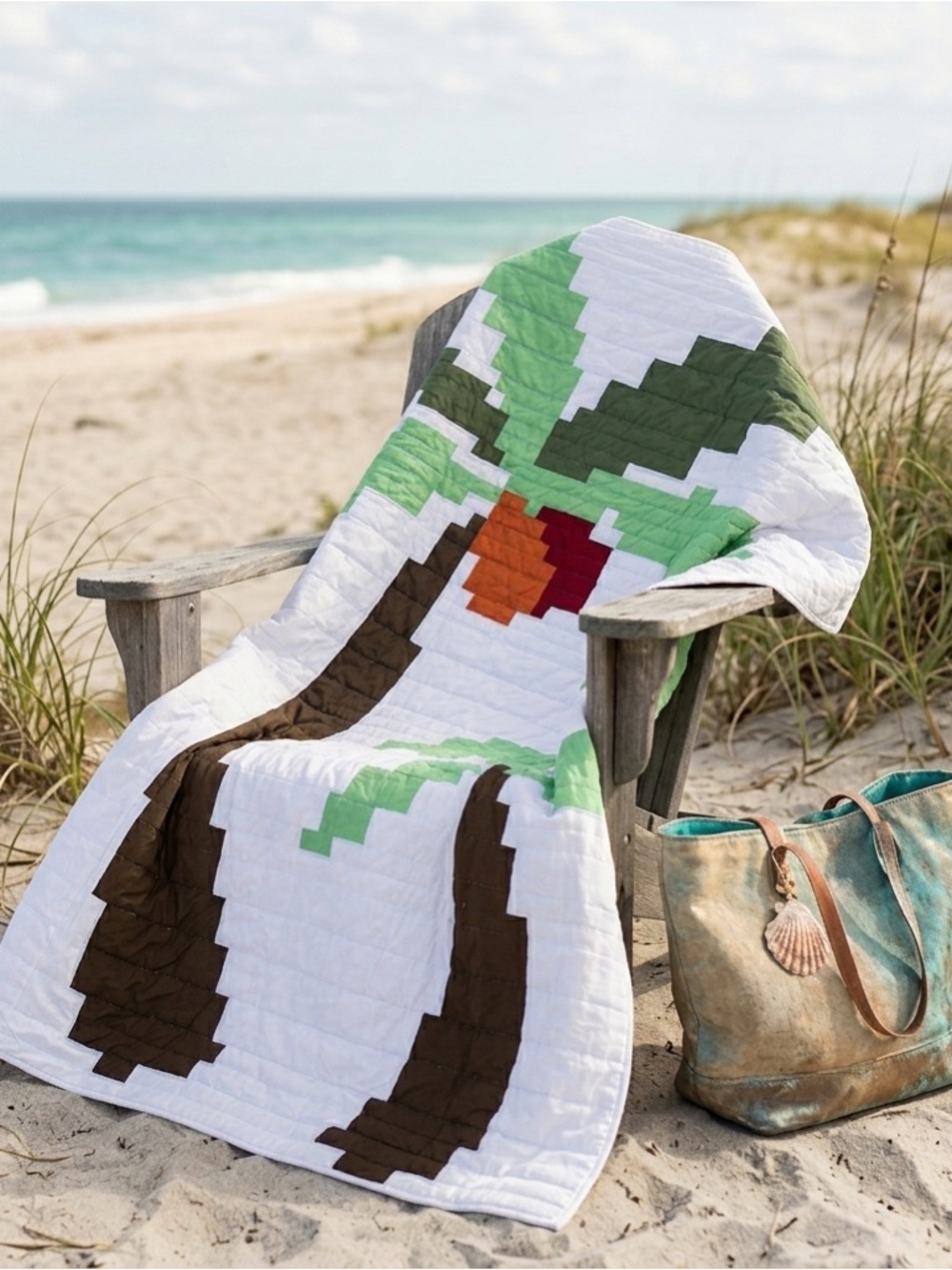 Handmade Analog Island FINISHED patchwork Queen Size 100%cotton Quilt